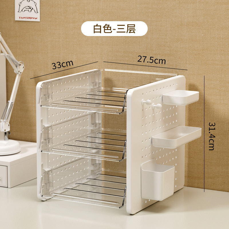 Estante de papelería y cosméticos de la Caja de almacenamiento de la placa de agujero de la mesa, estante de organización de documentos de artefactos de la estación de trabajo de la Oficina del escritorio