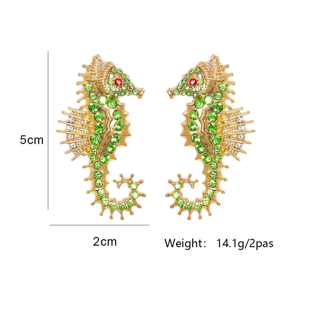 55662 Earrings Cross-border European And American Fashion Cool Color Diamond-embedded Seahorse Ear Studs Female Earrings display picture 1