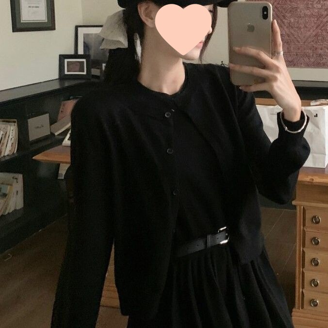 温柔气质韩系套装女秋冬季新款纽扣宽松开衫高腰针织背心裙两件套|undefined