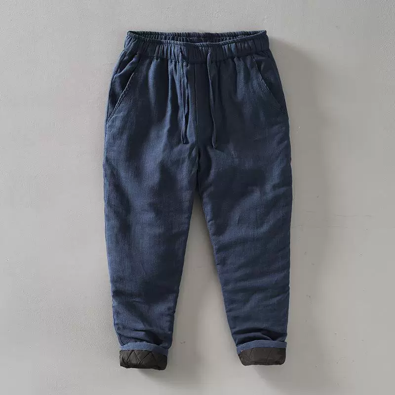 L8233 винтажные повседневные брюки с эластичной талией и прямыми трубками, теплые мягкие длинные хлопковые брюки из рами на шнурке, мужские волосы поколения