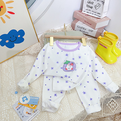 Anmeiya's new children's Lycra cotton seamless home wear four-season Korean style comfortable autumn clothes and pajamas set