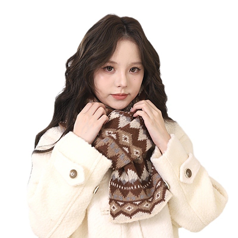 Fair-Island-Stil, Neujahrs- und Weihnachtsrot für Damen, vielseitig einsetzbar im Winter, warmer und dicker Strickschal_voghion.com