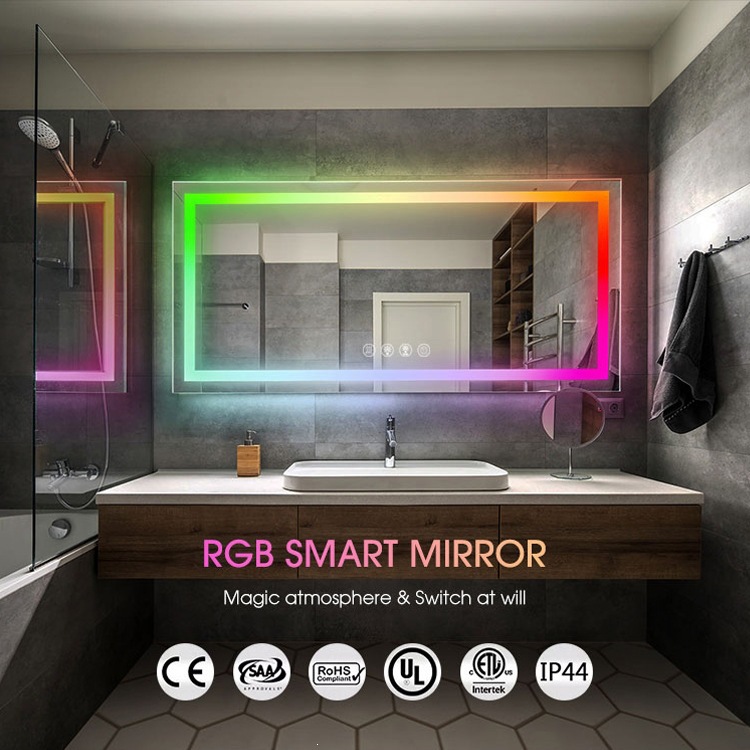 Comercio exterior transfronterizo baño espejo LED de color espejo luminoso RGB inteligente espejo de atmósfera de baño