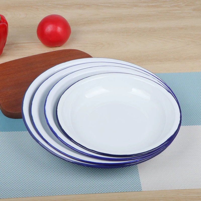 SI6K утолщенная эмаль рисовая плита углубление эмаль плита Западная тарелка блюдо посуда суп плита простой красный черный край пластины глубокий