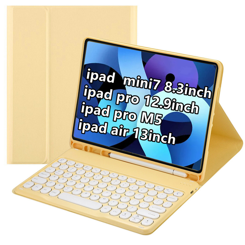 Apple 12.9inch Bluetooth Keyboard Protective Case Mini 7 Tablet Case with Detachable Round Tip Pen Slot Leather Cover Apple 12.9inch Bluetooth Keyboard Protective Case Mini 7 Tablet Case with Detachable Round Tip Pen Slot Leather Cover
