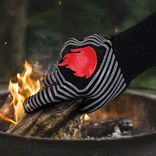 厂家定制亚马逊BBQ烧烤耐油硅胶隔热烤箱双层阻燃手套防烫