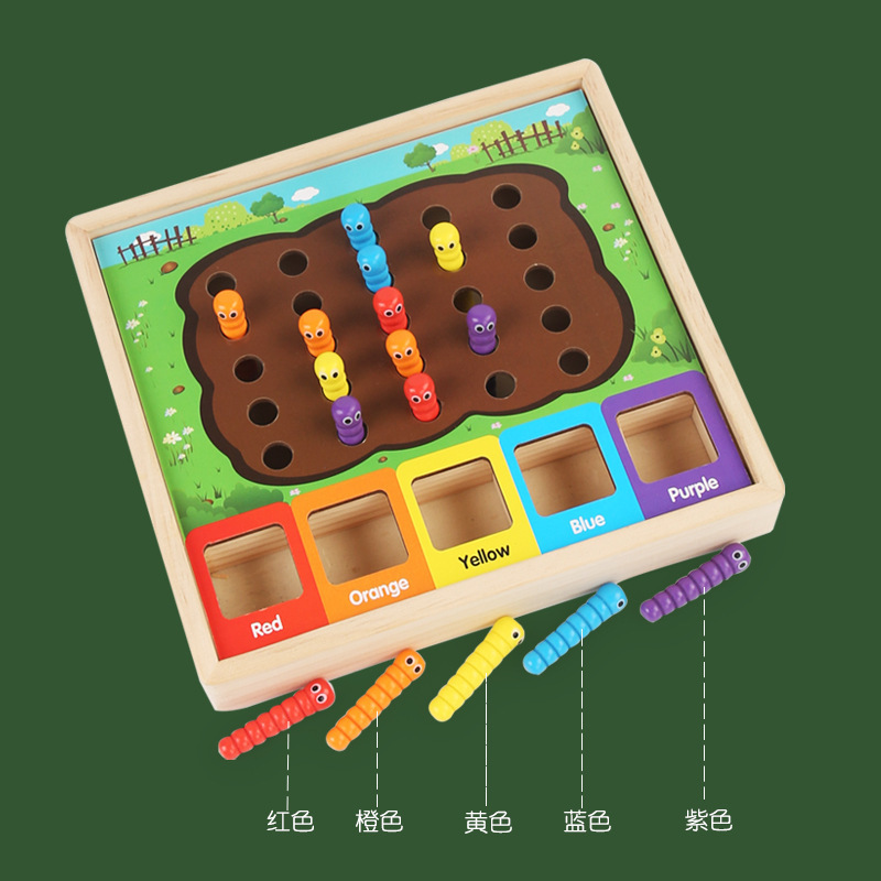 Weiweihu Clasificación de colores de madera Atrapa insectos Juego de entrenamiento de coordinación ojo-mano para niños transfronterizos Juguetes educativos multifuncionales