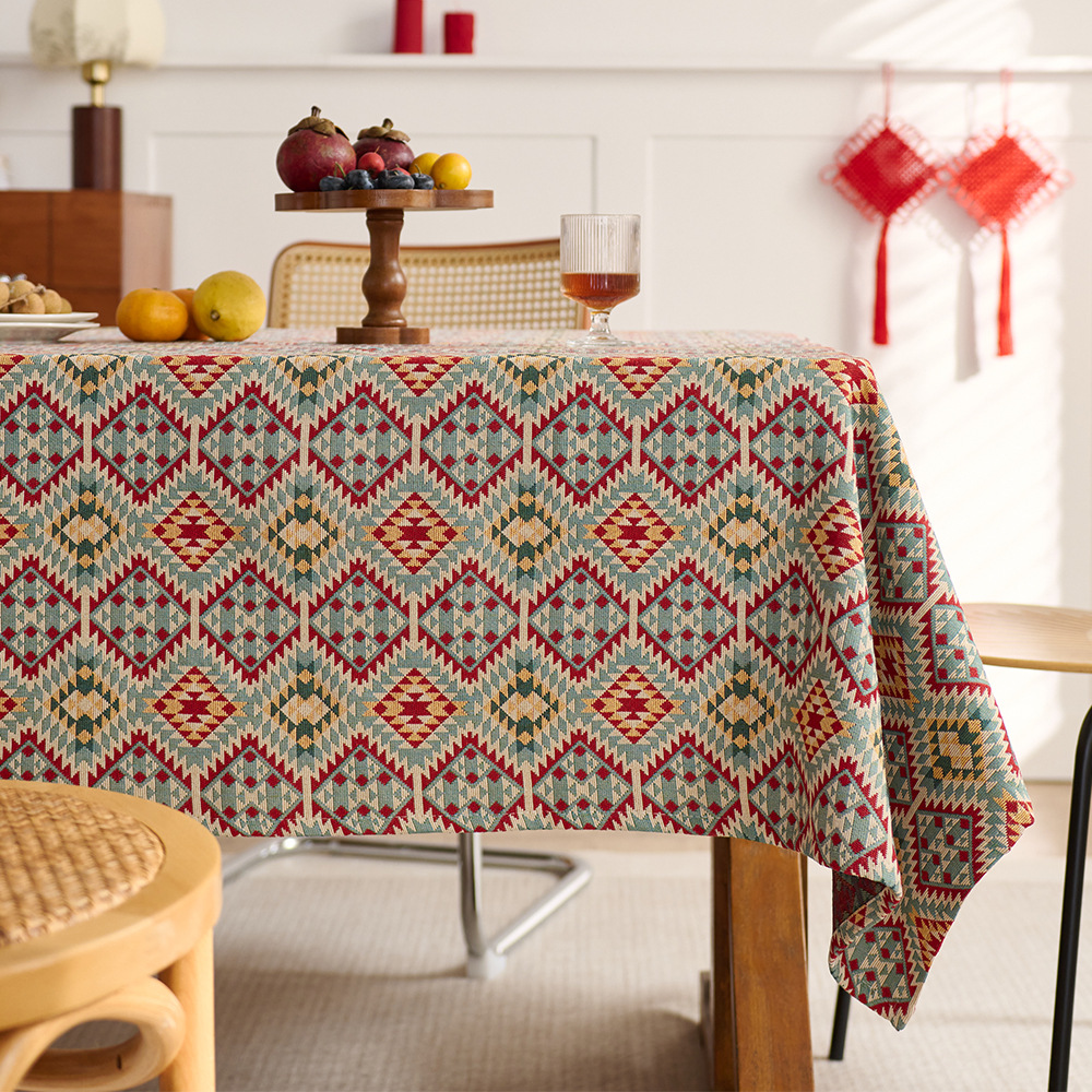 American Vintage Cotton Linen Tablecloth Light Luxury Oil Painting Jacquard Decorative Tablecloth Coffee Table Mat Cover Cloth Rectangular Tablecloth