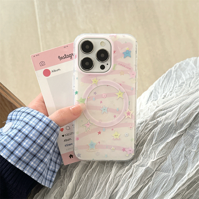 Girls Series ins Estrella rosa Adecuado para iphone16ProMax Soporte magnético 14/13 Apple 15 Nuevo