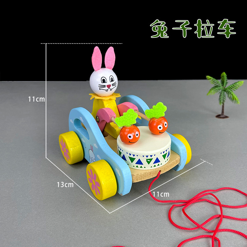 木のおもちゃのケーブル車の卸売りの子供の早教の益智のおもちゃの漫画の動物はドラムを引いてケーブル車を牽引します。|undefined