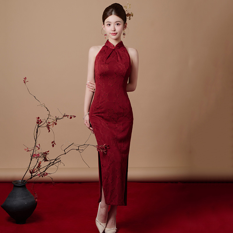 【熱銷同款】掛脖紅色新中式改良旗袍年輕款少女復古新娘敬酒禮服