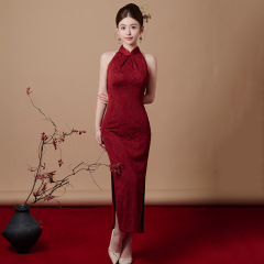 【熱銷同款】掛脖紅色新中式改良旗袍年輕款少女復古新娘敬酒禮服