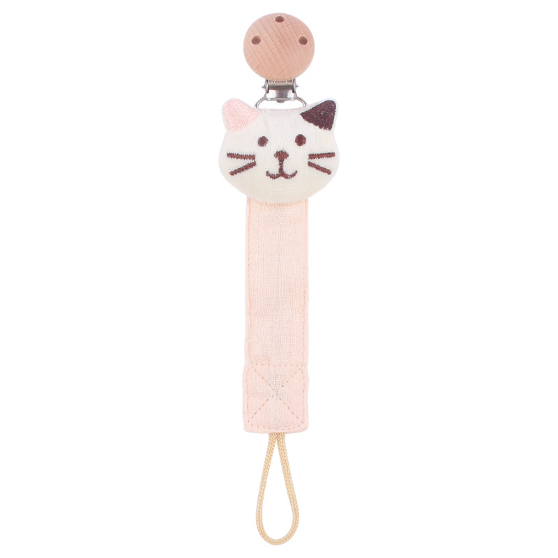 Nuevos suministros de bebé clip de chupete de haya animal de dibujos animados conejo León algodón lino con pezón cuerda chupete cadena