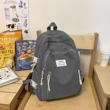 韩版百搭休闲女包学院风女学生书包初高中大学生背包条绒双肩包潮