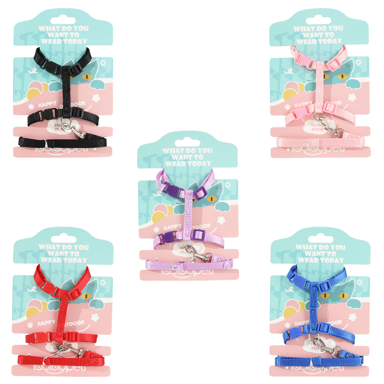 Correa de gato en forma de I transfronteriza cuerda de perro pequeña cuerda de gato cuerda plana de nylon correa de cuerda de gato ajustable