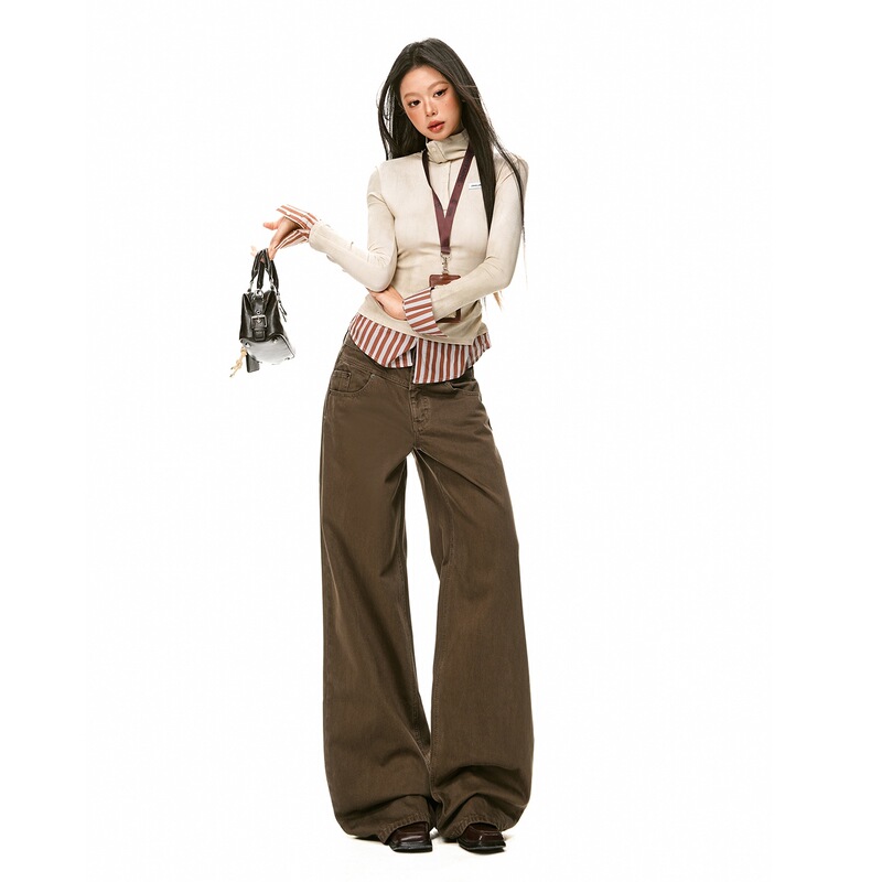 XSD 【New Product】！2026 Autumn｜Mid-low waist custom-dyed straight narrow wide-leg jeans with rabbit fur