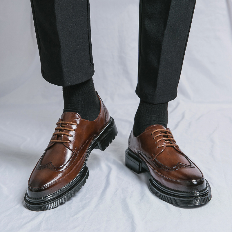 Zapatos de hombre 2024 primavera de negocios zapatos de cuero estilo británico zapatos de trabajo zapatos de bloque zapatos de altura de suela gruesa juvenil image 3