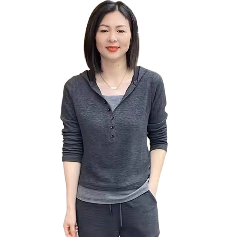 洋气假两件卫衣套装女士2025新款春秋休闲韩版时尚百搭卫衣两件套|undefined