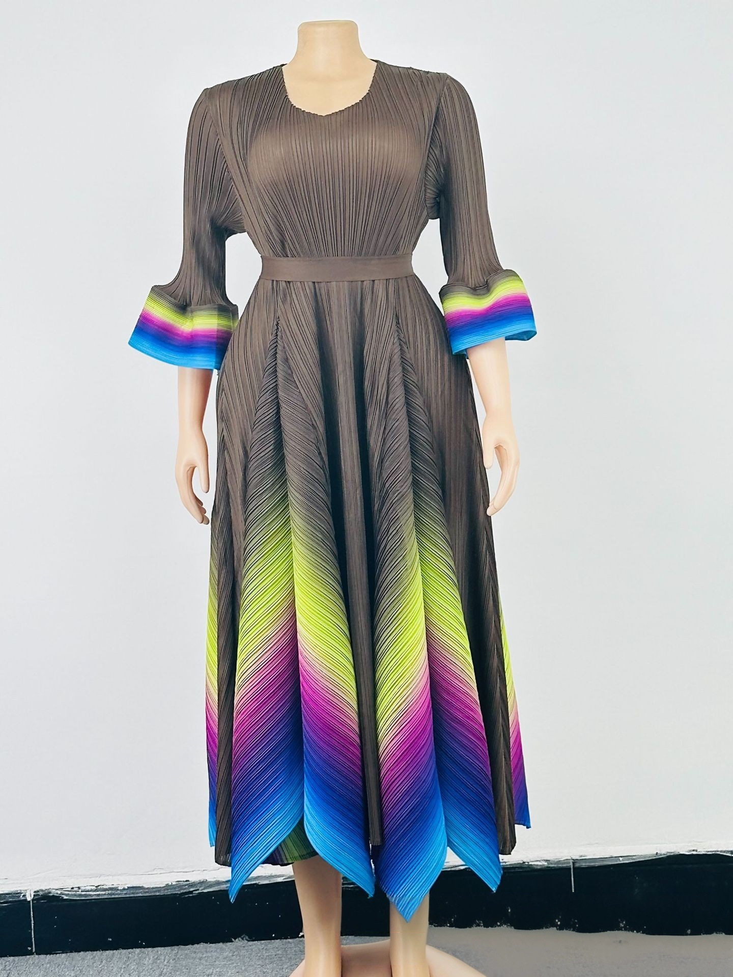 Women's Plus Size Dress Elegant V Neck Gradient Long Autumn Dress_voghion.com
