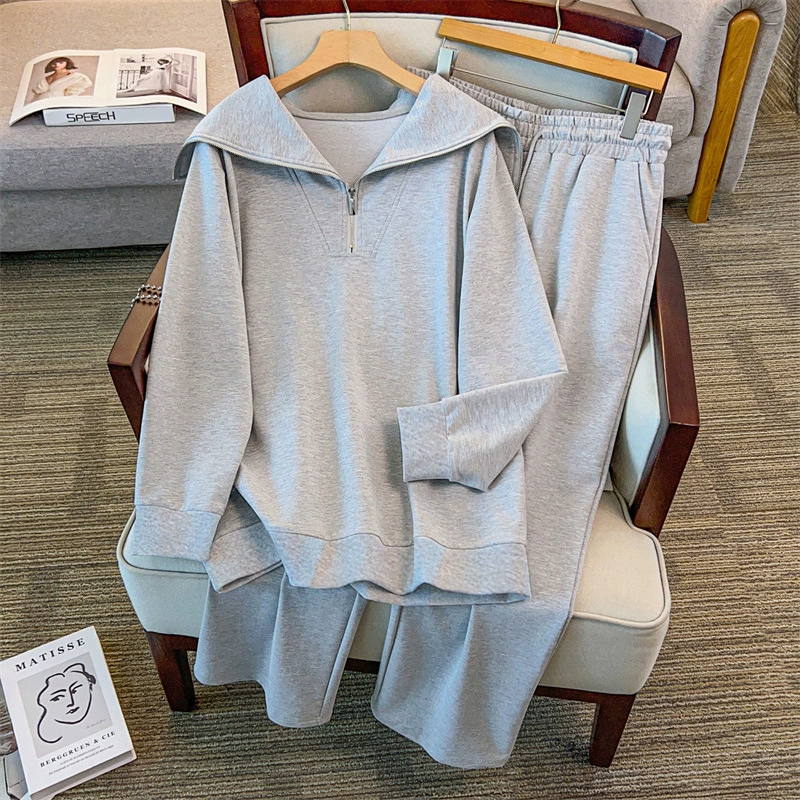 Костюм: свитшот и брюки, плюс‑сайз, хлопок, городской стиль (2XL–7XL)