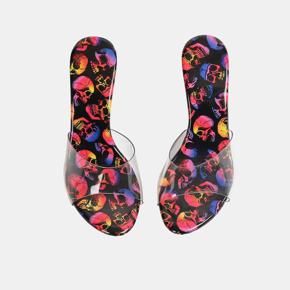 Giày sandal nữ quai ngang gót nhọn siêu cao lộ ngón chân, đế trong suốt pha lê nhiều màu, form rộng — trắng, đen chi tiết 5