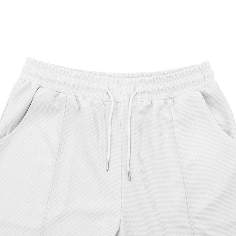 Men's Clothing Summer Men's Loose Waffle Two Piece Suit Round Neck Short Sleeved Shorts Set Simple Style For Formal & Casual_viptrois.com