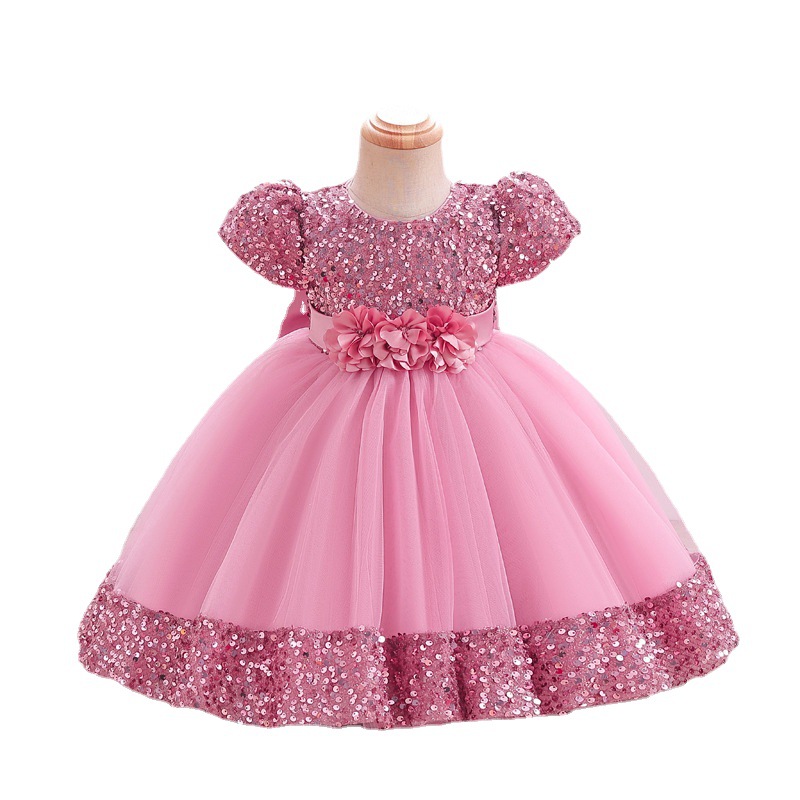 Vestido de princesa para niñas, vestido infantil 2025, nuevo vestido de manga corta con lentejuelas y falda tutú, vestido infantil, venta al por mayor transfronteriza