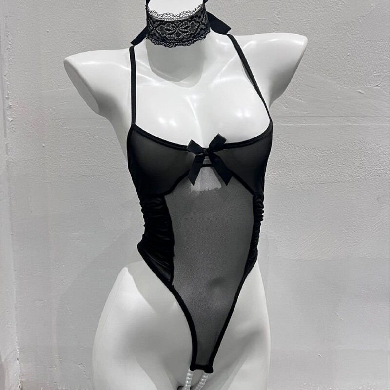 HuanYan sexy lingerie, lightweight themed outfit, seductive and alluring, one-piece with bead chain, double-open crotch, no need to remove