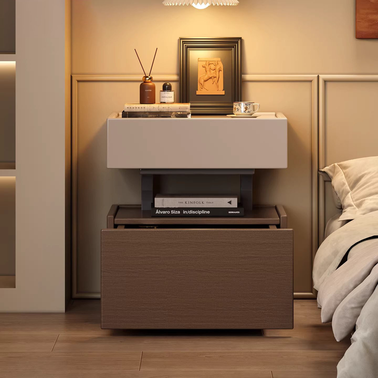 2026 nuevo gabinete de almacenamiento de dormitorio doméstico de lujo creativo flotante estante junto a la cama