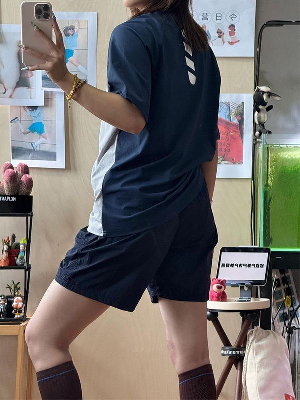 撞色户外速干衣短袖女士小众设计感夏季插肩袖t恤运动羽毛球服|undefined