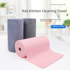 Kitchen Dish Towel Household Hand Tearing Non-Disposable Lazy Man's Cloth Water Absorption Oil Removal Thickened Polyester Cotton Towel Roll 