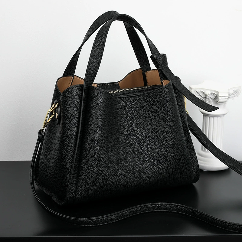 Shoulder Purse Bucket Bag, genuine leather, 26×14×20 cm, one-shoulder & crossbody strap