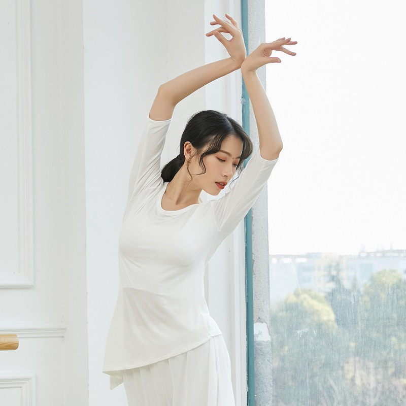 Modern Dance Costume Practice Clothes Top Women's Split Middle Sleeve Summer Classical Chinese Ethnic Body Art Test Performance