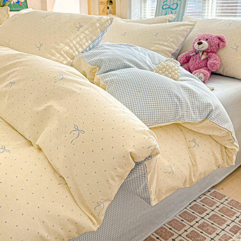 Ins-style all-cotton four-piece set, skin-friendly and breathable, pure cotton bed sheet and duvet cover, girly bedroom bedding four-piece set 4 Ins-style all-cotton four-piece set, skin-friendly and breathable, pure cotton bed sheet and duvet cover, girly bedroom bedding four-piece set 4