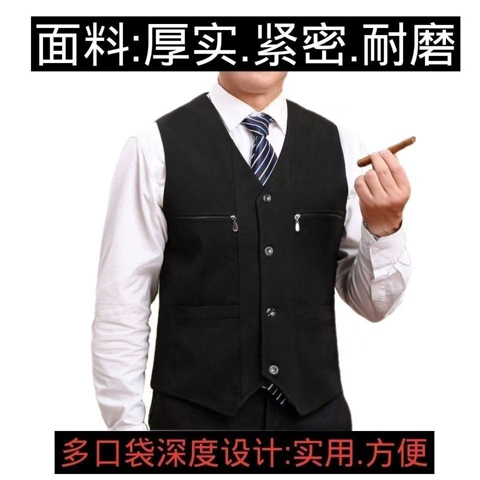 中老年马甲男士春秋薄款西服马甲爸爸男中年休闲背心口袋坎肩外套