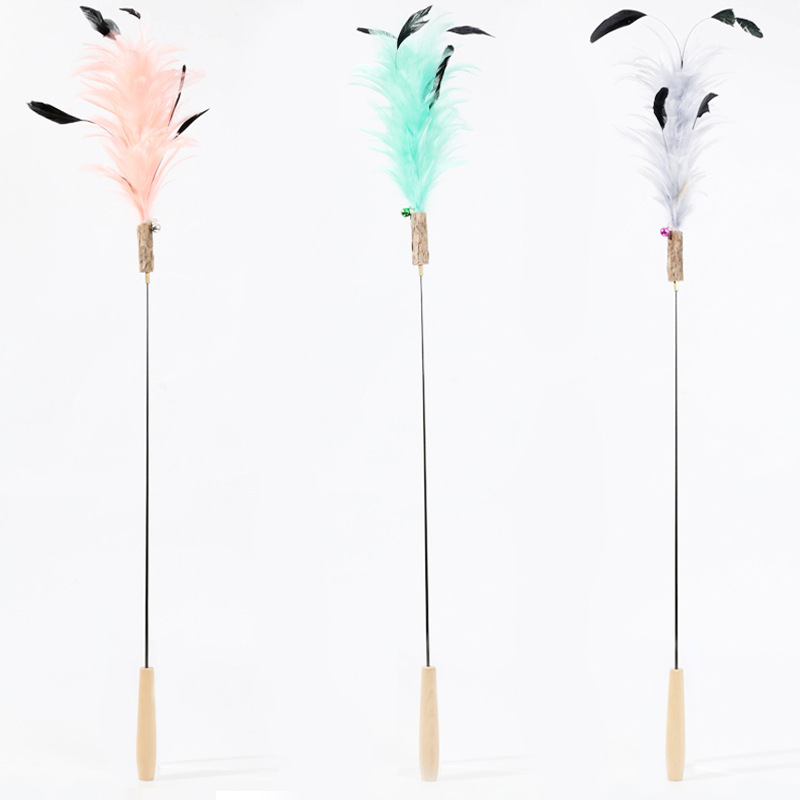Mutian Polygonum Fun Cat Stick Alambre de acero alargo Varilla para gatos Juguete para gatos Pluma Campana para gatos Cabeza reemplazable Suministros para mascotas
