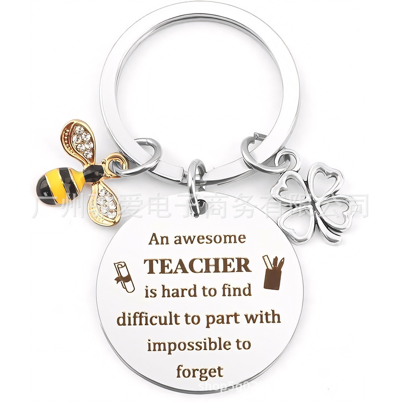 Amazon Teacher's Day Keychain Keychain Gift for Teachers Bee Stainless Steel Pendant Thanksgiving Gift