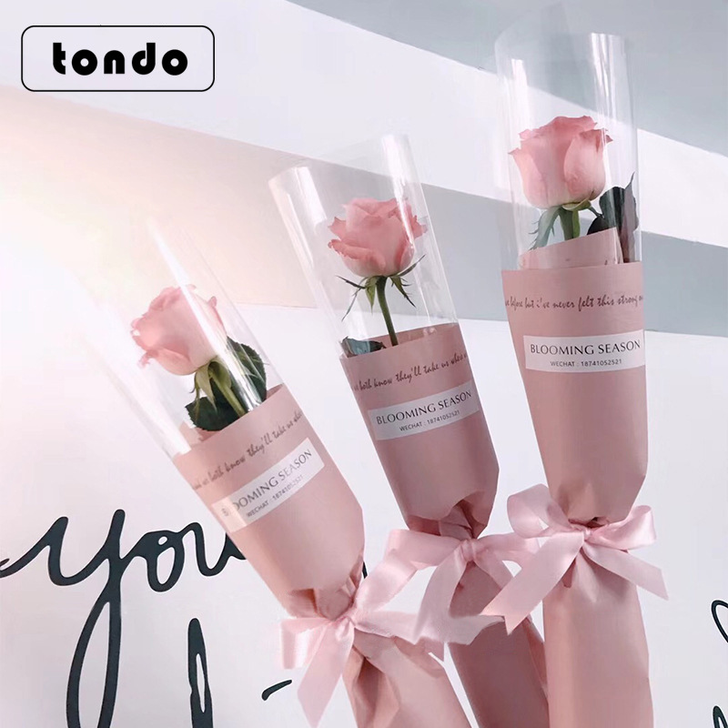 Materiales de embalaje para flores, papel de envolver para ramos de un solo clavel, papel de envolver de plástico OPP para el Día de la Mujer