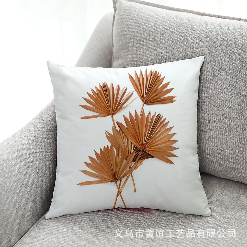 亚马逊 eBay 热销简约棕榈叶绒布抱枕套汽车靠垫办公室午睡抱枕