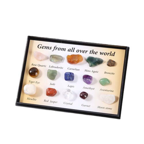 Jingdian Jewelry 15 Polished Rolling Stones Boxed Crystal Jade Semi-precious Ore Specimens Popular Science Ornaments Wholesale