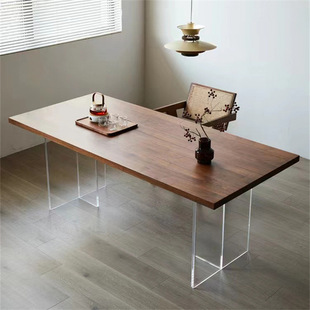 Nordic Simple Suspension Acrylic Solid Wood Tea Table Black Walnut Computer Table Household Rectangular Dining Table Desk