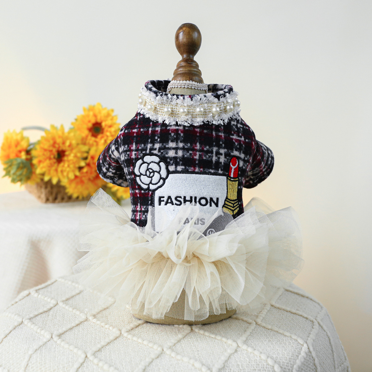 립스틱 스커트 - 흑백 체크무늬