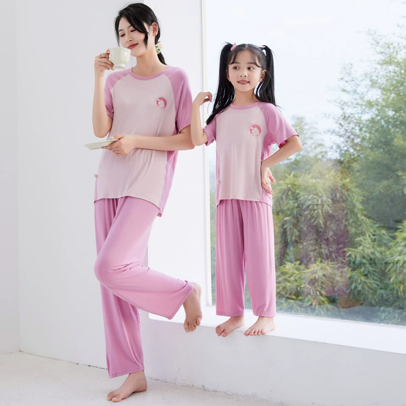 Trousers for men and women, pijama with a round collar, set, family style, with short sleeve
