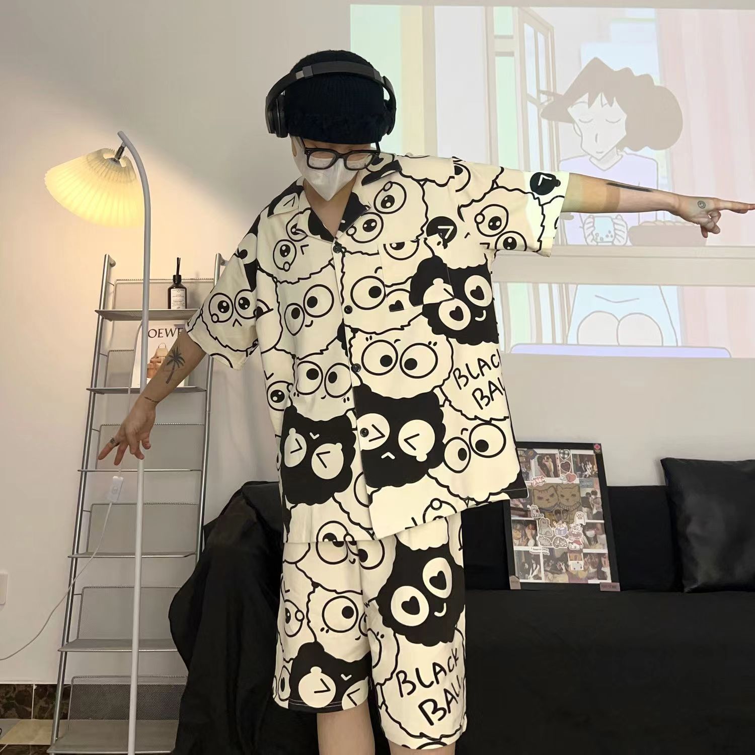 D.N-19 더블 쇼트 카툰 연탄 남성 가디건