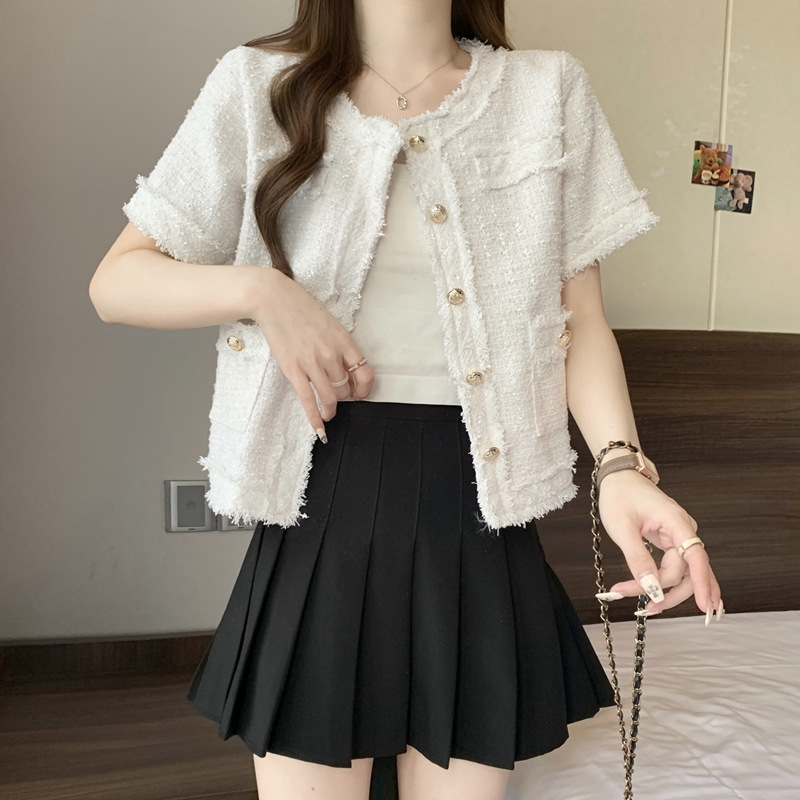 Summer Chanel style coat women's clothing 2024 New tweed tassel short versatile loose Western style short sleeve top
