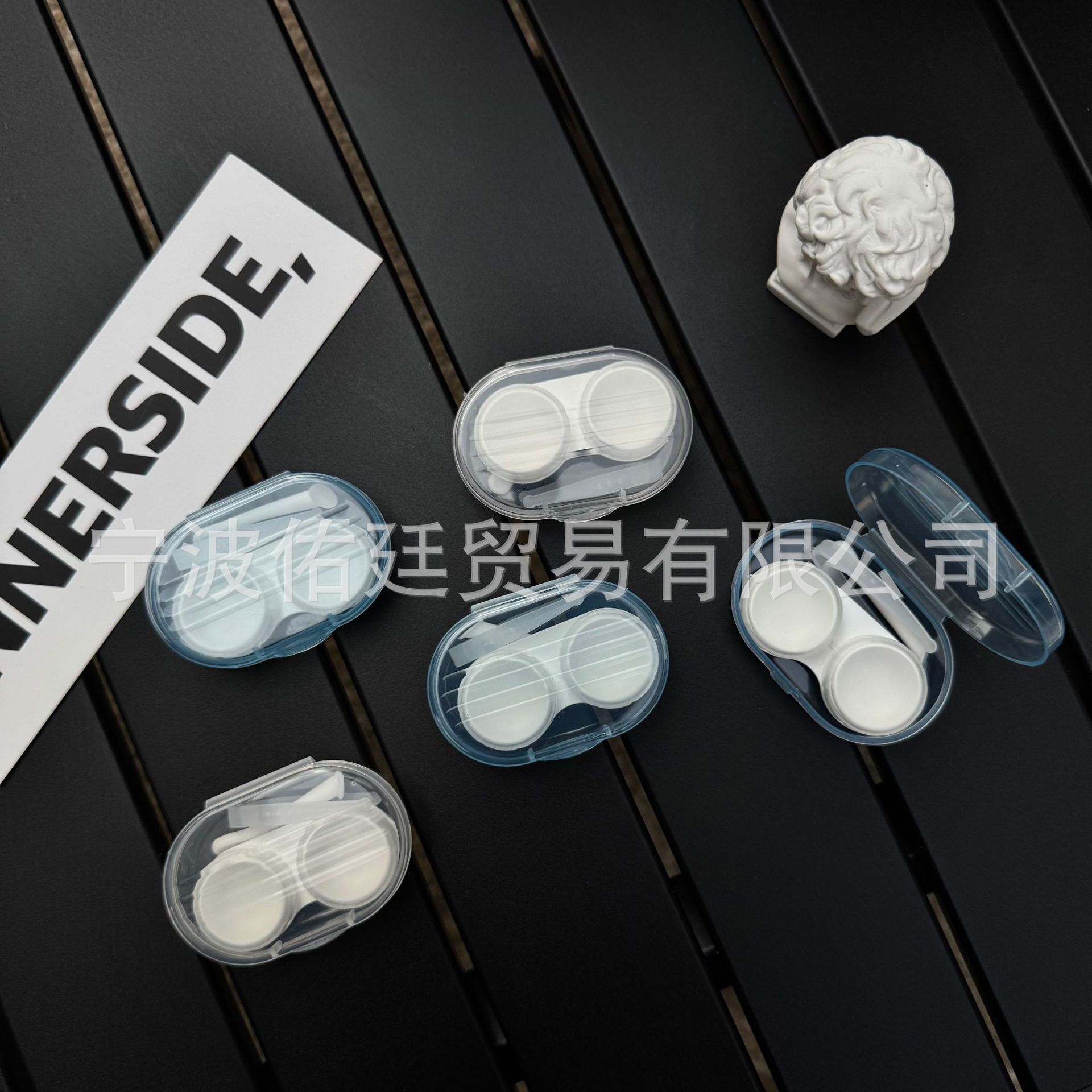 ins风纯色透明隐形眼镜收纳盒便携旅行美瞳伴侣双联盒子小巧简约
