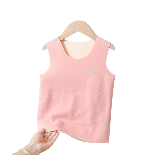 Children's warm vest with extra lining, suitable for autumn and winter, seamless inner lining, protective abdomen, unisex children's base garment jacket innerwear