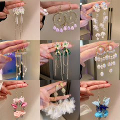 Floral Style Earrings with Tassel and Pearl, Korean Chic, Social Media Ins Trend, Personalized Fashion, Versatile Earrings for Women