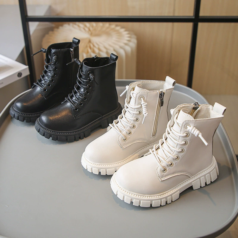 Ботинки (Martens) средней высоты для детей, мягкая рельефная подошва, корейский стиль, осень 2023