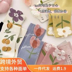 立体の花の靴下の女性の夏の文芸の春秋の中で靴下の国の風の甘くてかわいいinsの潮の外はストッキングを着ます。